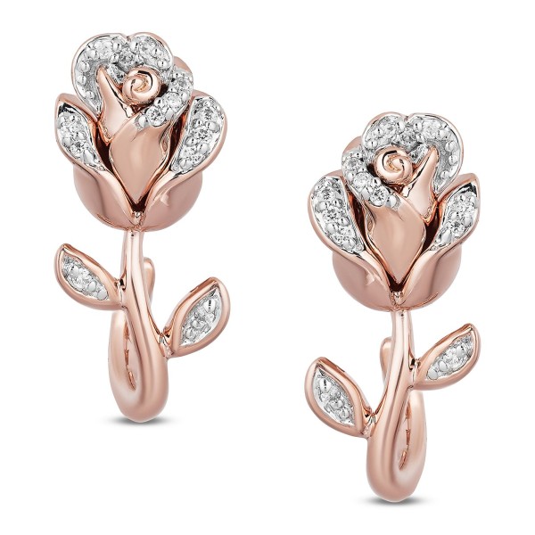 Diamond Rose Stud Earrings (1/10 ct) in Rose Gold-Plated Sterling Silver