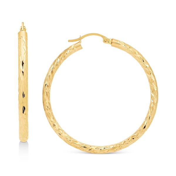 Textured Round Medium Hoop Earrings in 14k Gold, 40mm