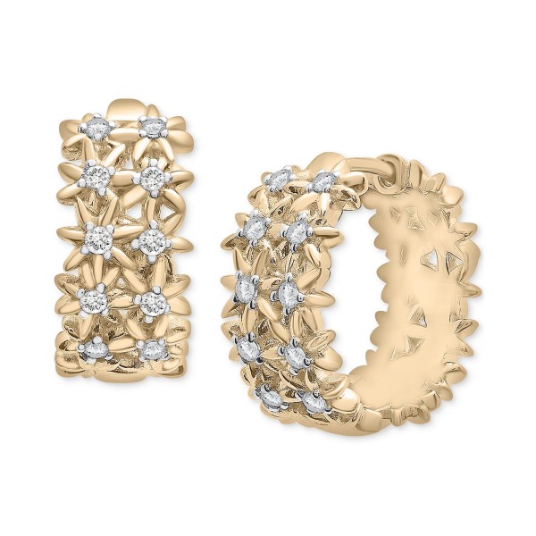 Diamond Flower Small Hoop Earrings (1/3 ct) in Gold Vermeil