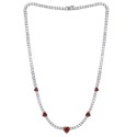 Simulated Ruby and Cubic Zirconia Heart Station Necklace