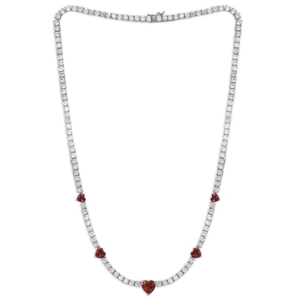 Simulated Ruby and Cubic Zirconia Heart Station Necklace