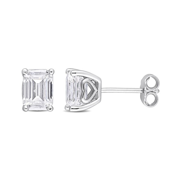 Emerald Cut Moissanite Stud Earrings 2 ct t.w with Heart Detail