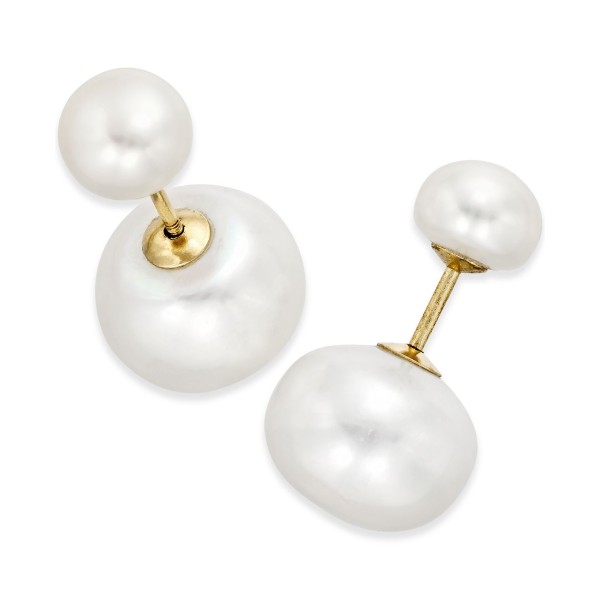 Cultured Freshwater Pearl (8mm -12mm) Front and Back stud Earrings in 14k Gold