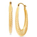 Swirled Rib Oval Hoop Earrings in 14k Gold