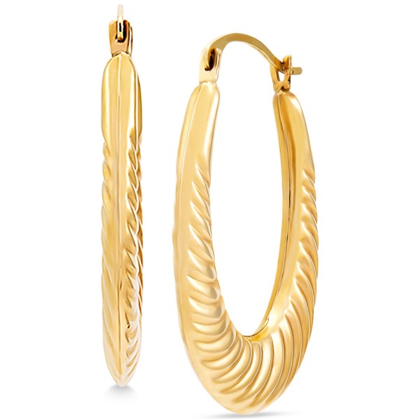 Swirled Rib Oval Hoop Earrings in 14k Gold