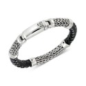 Black Leather Bracelet in Stainless Steel