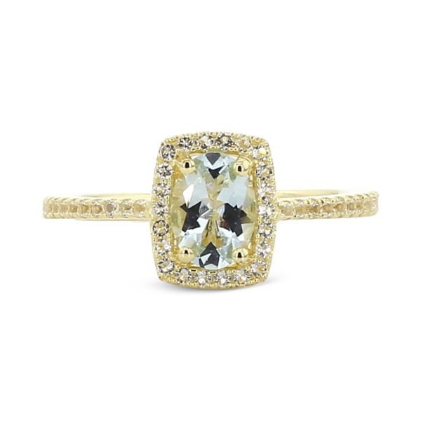 White Topaz (1/5 ct) Halo Ring in Gold-Plated Sterling Silver