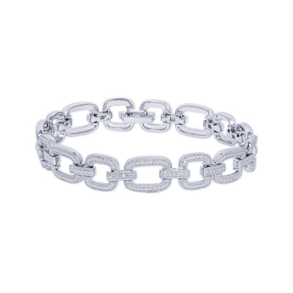 Diamond Accent Cushion Link Bracelet In Silver Plate