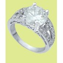 Cubic Zirconia Round Center Stone Split Shank Ring in Silver Plate