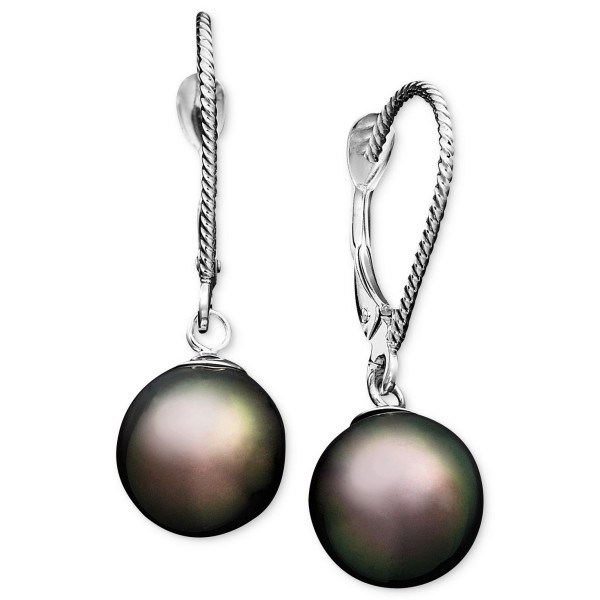 14k White Gold Cultured Tahitian Pearl Drop Earrings (8mm)