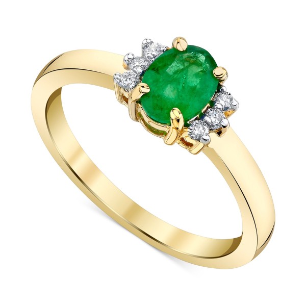 Emerald (3/4 ct) & Diamond (1/10 ct) Oval Ring in 14k Gold