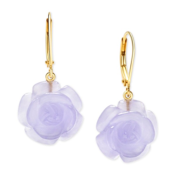 Dyed Lavender Jade Flower Drop Earrings in 14k Gold-Plated Sterling Silver