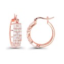 Cubic Zirconia 14K Rose Gold Round and Baguette Hoop Earrings