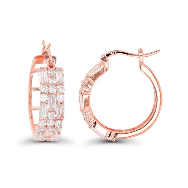 Cubic Zirconia 14K Rose Gold Round and Baguette Hoop Earrings