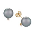 Cultured Tahitian Pearl (9mm) and Diamond Accent Stud Earrings in 14k Gold