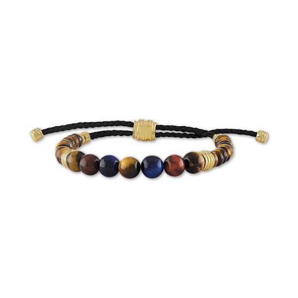 Multicolor Tiger's Eye Bead Bracelet in 14k Gold-Plated Sterling Silver