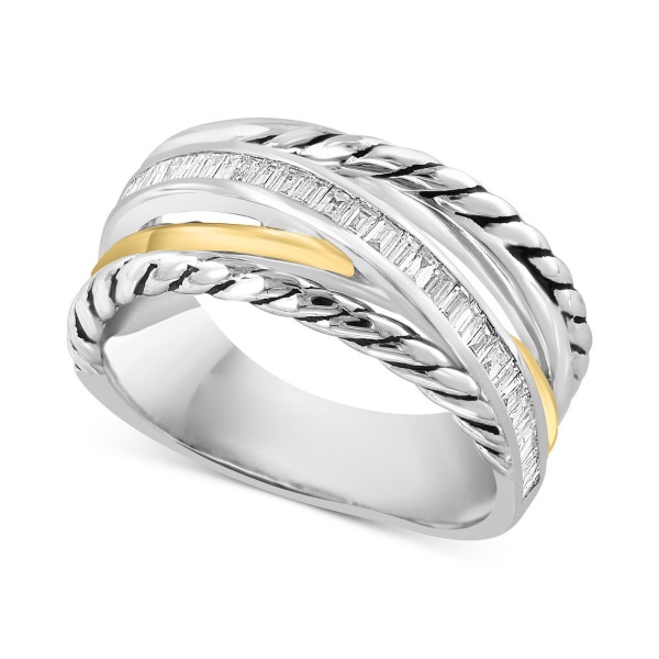 Diamond Baguette Crossover Ring (1/5 ct) & 14k Gold-Plate