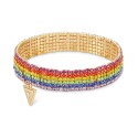 Gold-Tone Rainbow Rhinestone Multi-Row Stretch Bracelet