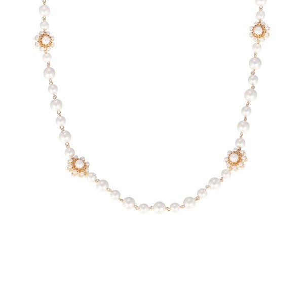 Gold-Tone Imitation Pearl Flower Station Strand Necklace, 42